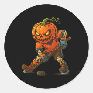 Eishockey-Kürbislaterne Halloween-Skelett-Kürbis Runder Aufkleber