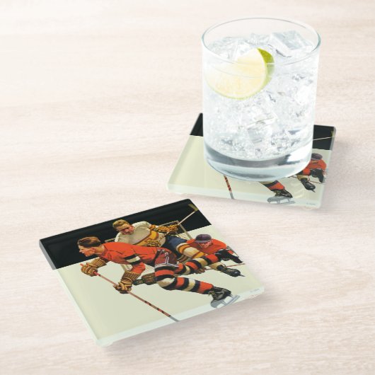 Eishockey-Match Glasuntersetzer (Schrägansicht)