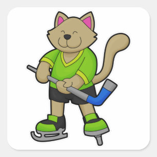 Eishockey mit Eishockeyschläger Quadratischer Aufkleber