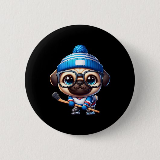 Eishockey-Mops entzückender Begleiter Button (Vorderseite)