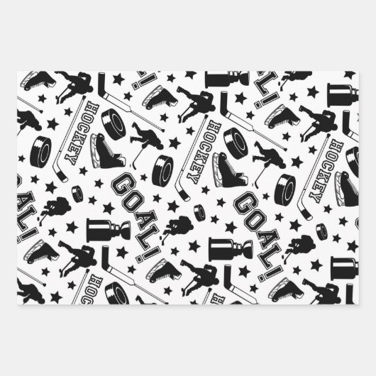 Eishockey Muster Pucks Sticks Spielspiel Geschenkpapier Set (Vorderseite)