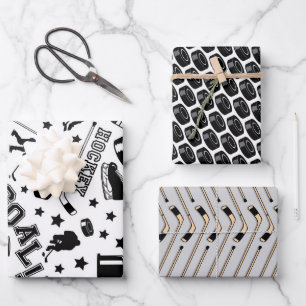 Eishockey Muster Pucks Sticks Spielspiel Geschenkpapier Set