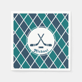 Eishockey Pucks Personalisiert gestreift blau & gr Serviette