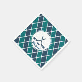 Eishockey Pucks Personalisiert gestreift blau & gr Serviette (Ecke)