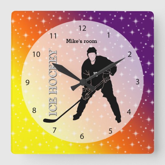 Eishockey Quadratische Wanduhr (Vorderseite)