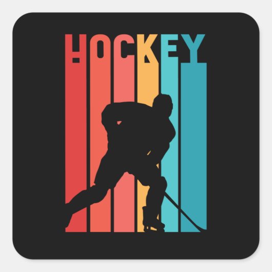 Eishockey Retro Vintage Silhouette Quadratischer Aufkleber (Vorderseite)