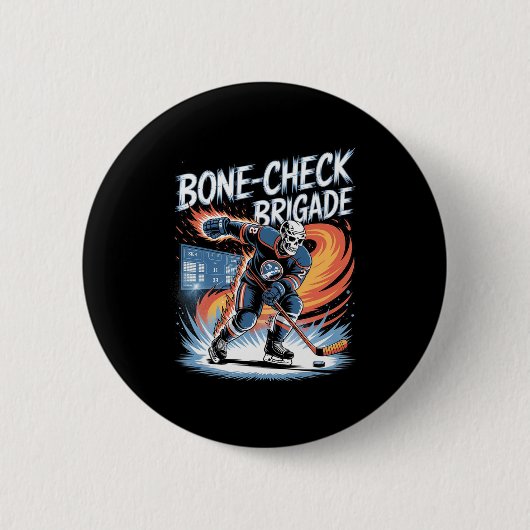 Eishockey-Schädel-Team-Knochen-Check-Power-Lustig- Button (Vorderseite)