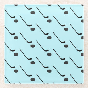 Eishockey Schwarze Farbe Sticks Puck Light Blue Glasuntersetzer