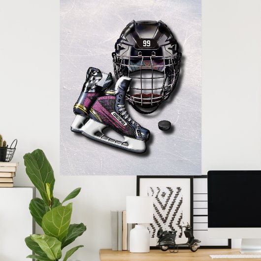 Eishockey-Skate Helmet Puck mit Name und Anzahl Poster (Heimbüro)