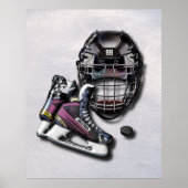Eishockey-Skate Helmet Puck mit Name und Anzahl Poster (Vorne)