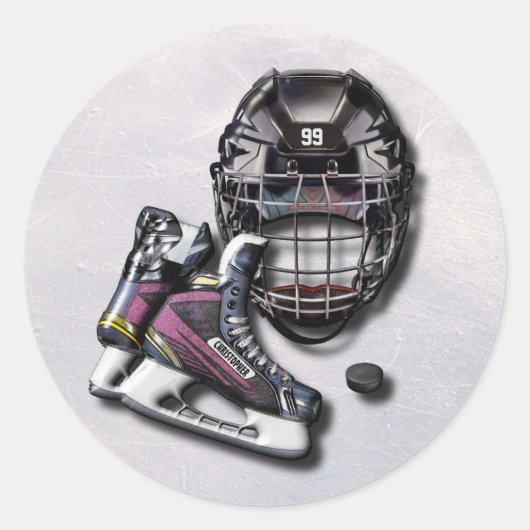 Eishockey-Skate Helmet Puck mit Name und Anzahl Runder Aufkleber (Vorderseite)