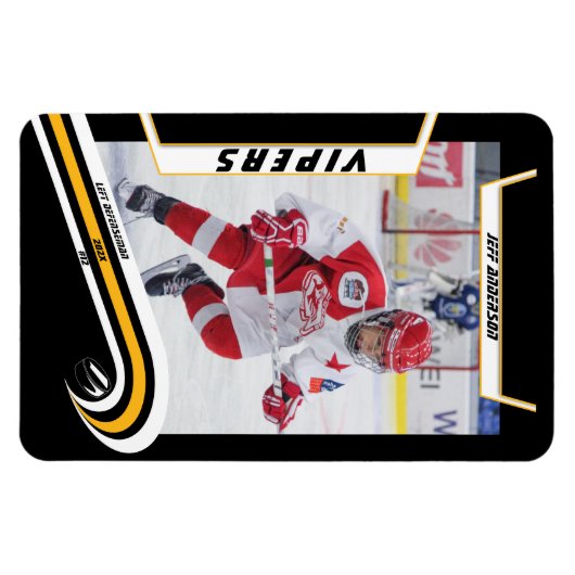 Eishockey-Spieler behalten lebendig Gelb Schwarz Magnet (Horizontal)