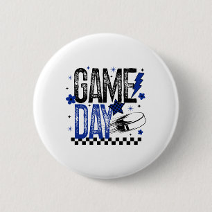 Eishockey-Spieltag Hockey-Mama Retro Blau Und Schw Button