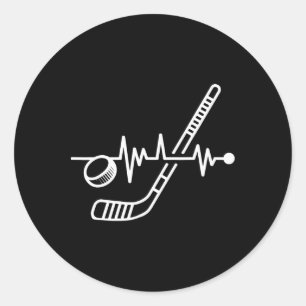 Eishockey-Sportler-Schläger und Byll-Herzschlag G Runder Aufkleber
