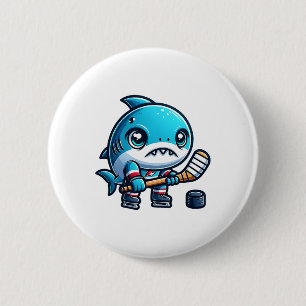 Eishockey Süße Hai-Spieler-Grafik Button