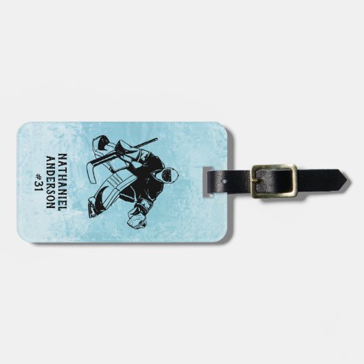 Eishockey-Torhüter Doppelseitiges Monogramm Gepäckanhänger (Vorderseite horizontal)