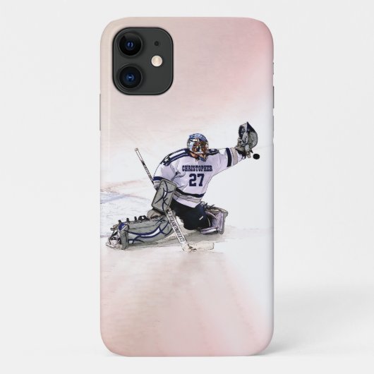 Eishockey-Torhüter mit Zeichnend Namen Case-Mate iPhone Hülle (Rückseite)