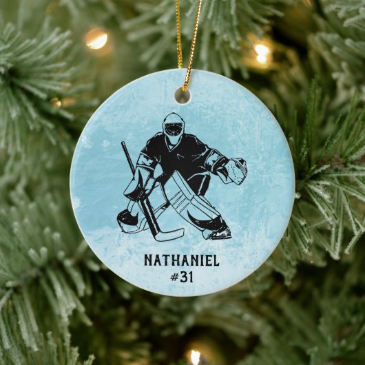 Eishockey-Torhüter-Monogramm Keramik Ornament (Baum)