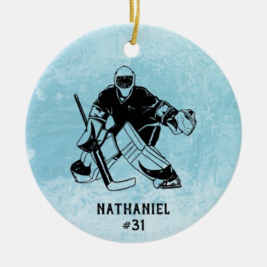 Eishockey-Torhüter-Monogramm Keramik Ornament (Vorne)