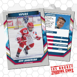 Eishockey-Trading-Card in Cool Red Blue Gray Visitenkarte