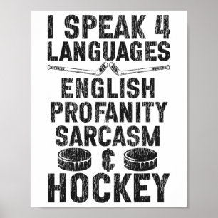 Eishockey Vintage Ich spreche 4 Sprachen Englisch  Poster