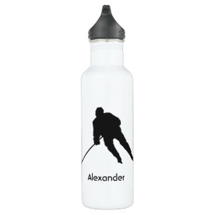 Eishockey Wasserflasche Name Schwarz Edelstahlflasche