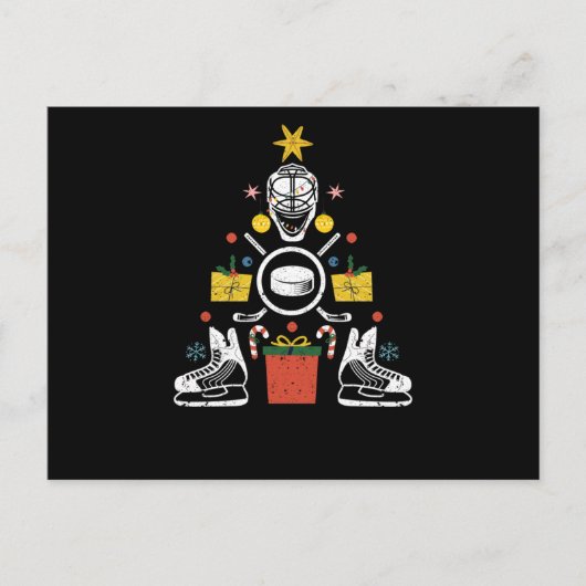 Eishockey Weihnachtsbaum lustig Xmas ga Postkarte (Vorderseite)