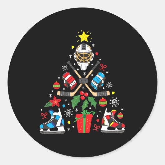 Eishockey Weihnachtsbaum Spaß Weihnachtsgeschenk B Runder Aufkleber (Vorderseite)