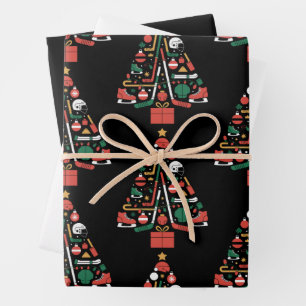 Eishockey-Weihnachtsbaum Xmas-Sport Geschenkpapier Set