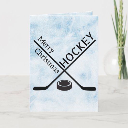 Eishockey Weihnachtskarte - Blue Eis Sticks Puck Karte (Vorderseite)