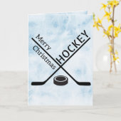 Eishockey Weihnachtskarte - Blue Eis Sticks Puck Karte (Gelbe Blume)