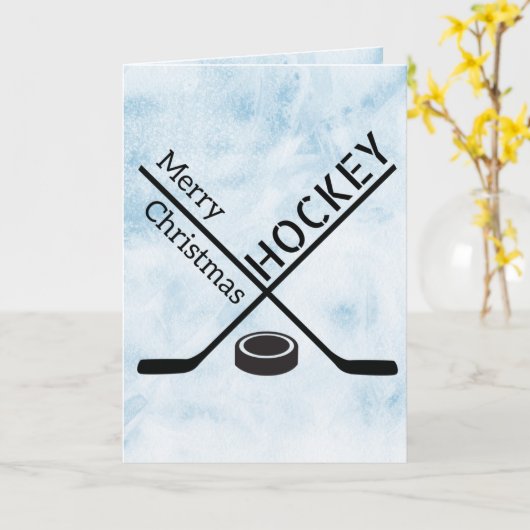 Eishockey Weihnachtskarte - Blue Eis Sticks Puck Karte (Gelbe Blume)