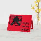 Eishockey Weihnachtskarte - schwarz-rot-goalie Karte (Gelbe Blume)