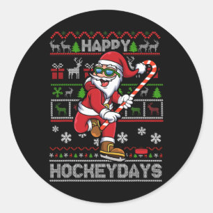 Eishockey Weihnachtsmann Glückliche Hockeytage Lus Runder Aufkleber
