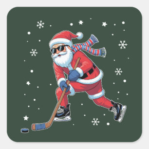 Eishockey-Weihnachtsmann spielt Eissportmannschaft Quadratischer Aufkleber