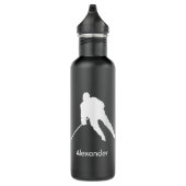 Eishockeyflaschenspieler Name Schwarz-weiß Edelstahlflasche (Rechts)