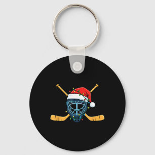 Eishockeymaske mit Santa-Hut Weihnachtsbeleuchtung Schlüsselanhänger