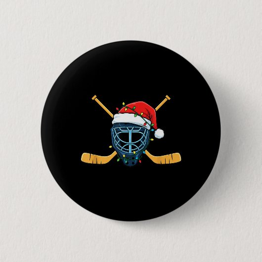 Eishockeymaske mit Weihnachtsmannmütze Weihnachtsl Button (Vorderseite)