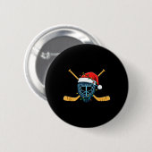 Eishockeymaske mit Weihnachtsmannmütze Weihnachtsl Button (Vorne & Hinten)