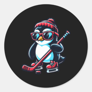 Eishockeypinguin sonnig und Niedlich für den Winte Runder Aufkleber