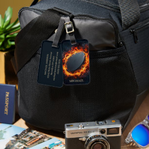 Eishockeypuck auf Feuer personalisiert Gepäckanhänger
