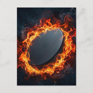 Eishockeypuck in Flammen Postkarte