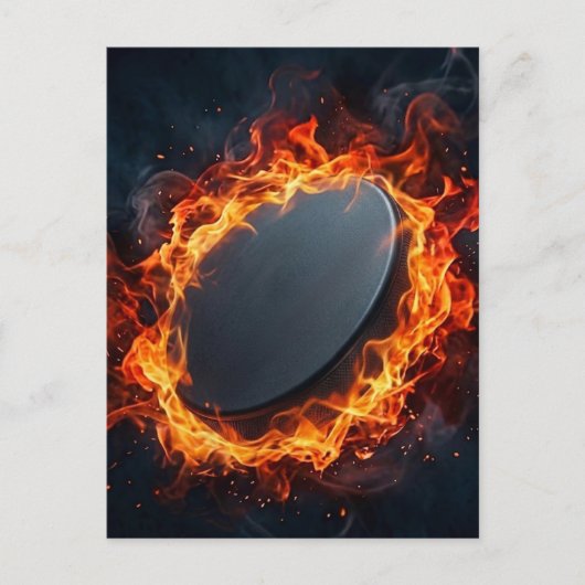 Eishockeypuck in Flammen Postkarte (Vorderseite)