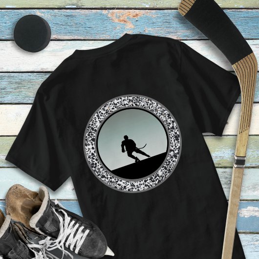 Eishockeyschläger Schwarz-weißer Round-Design-T -  T-Shirt
