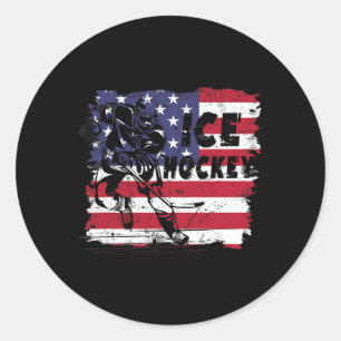 Eishockeyspieler Amerika Flagge Eishockeyspieler Runder Aufkleber