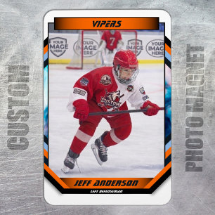 Eishockeyspieler-Andenken auf coolem orangefarbene Magnet