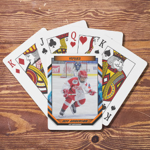 Eishockeyspieler-Andenken auf coolem orangefarbene Spielkarten