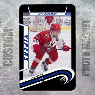 Eishockeyspieler-Andenken auf lebendigem Blau-Schw Magnet