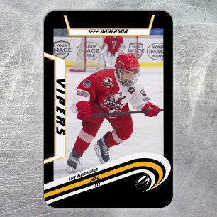 Eishockeyspieler-Andenken auf lebendigem Gelb-Schw Magnet