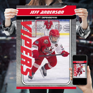 Eishockeyspieler auf anpassbarem roten Metall Poster